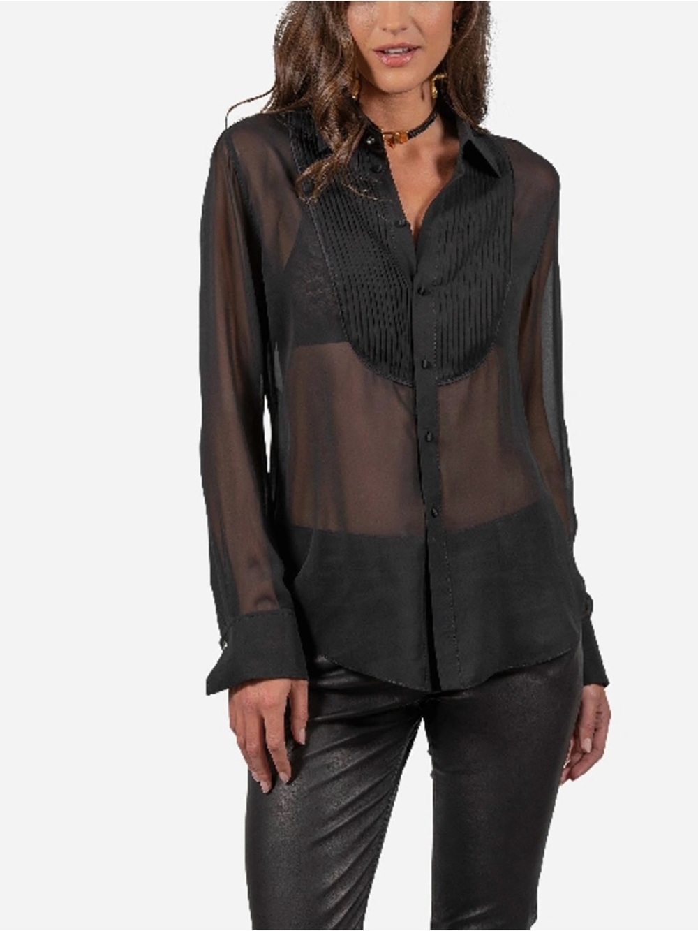 Robert Graham Marina Black Sheer Silk Blend Tuxedo Shirt Pleated Bib XL